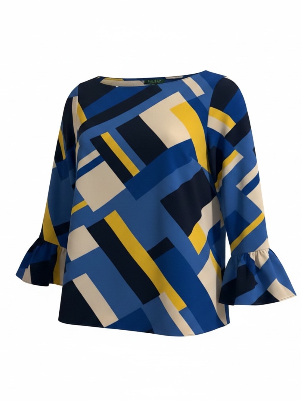 Ralph Lauren Blue Geometric Ruffle-Sleeve Blouse‎